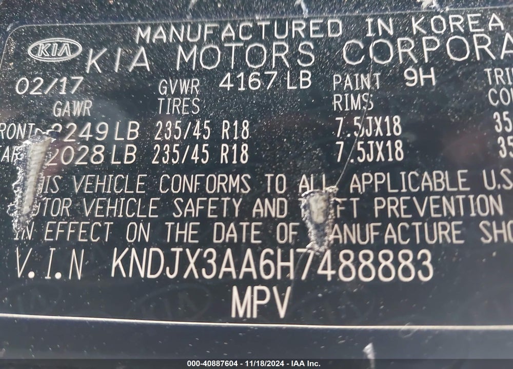 2017 KIA SOUL VIN: KNDJX3AA6H7488883
