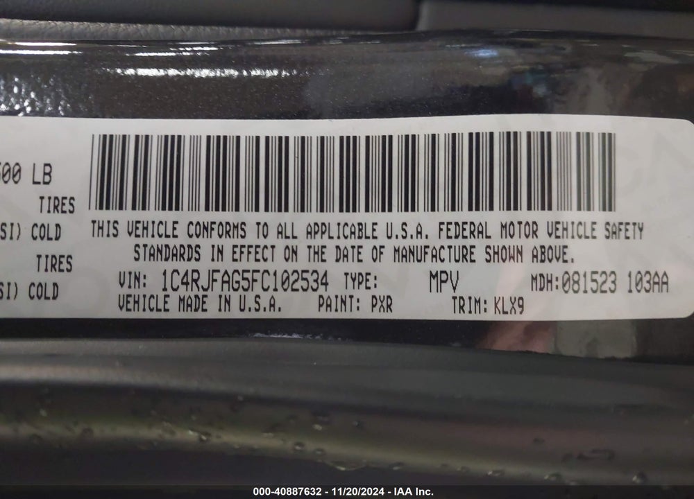 2015 JEEP GRAND CHEROKEE ALTITUDE VIN: 1C4RJFAG5FC102534