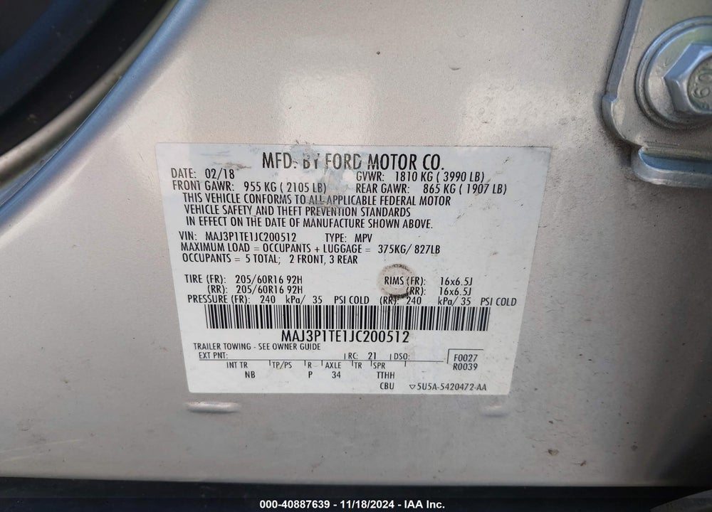 2018 FORD ECOSPORT SE VIN: MAJ3P1TE1JC200512