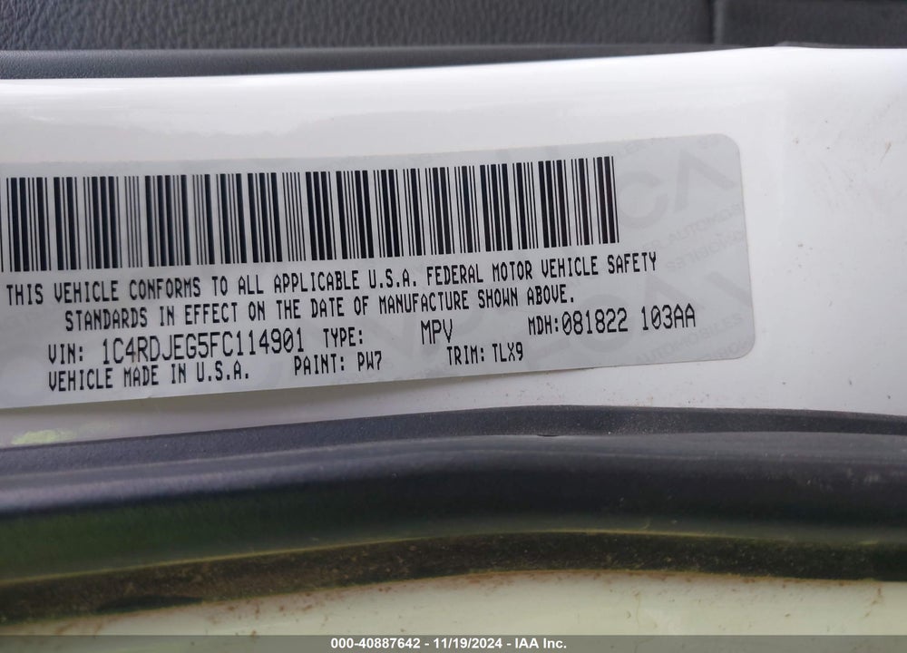 2015 DODGE DURANGO CITADEL VIN: 1C4RDJEG5FC114901