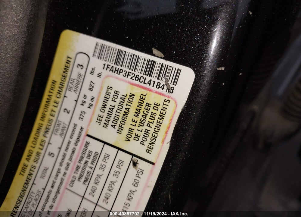 2012 FORD FOCUS SE VIN: 1FAHP3F26CL418418