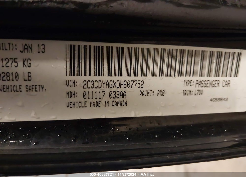 2013 DODGE CHALLENGER SXT VIN: 2C3CDYAGXDH607752