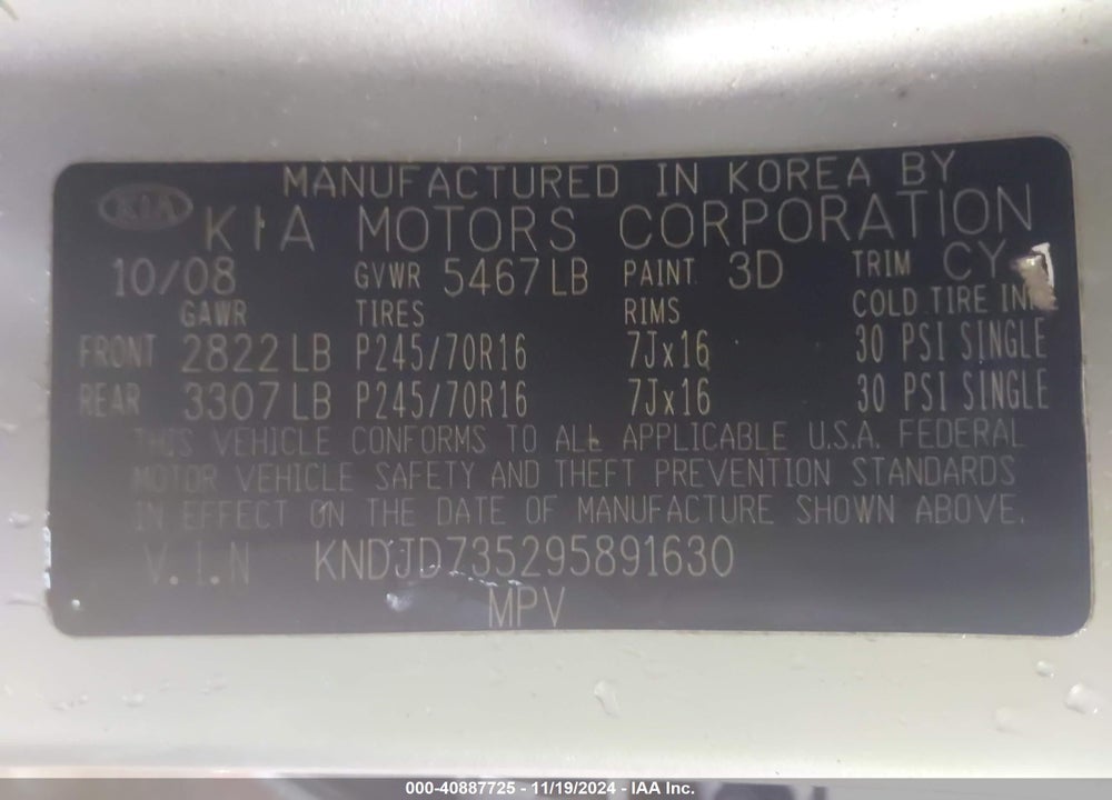 2009 KIA SORENTO LX VIN: KNDJD735295891630