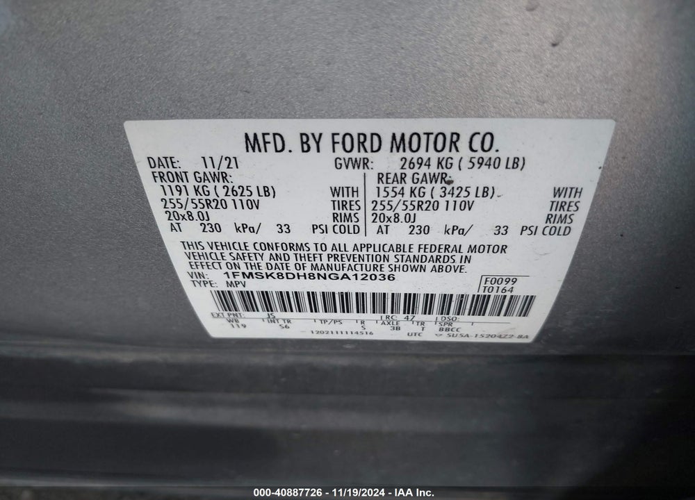 2022 FORD EXPLORER XLT VIN: 1FMSK8DH8NGA12036