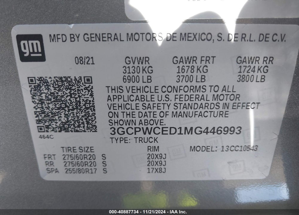 2021 CHEVROLET SILVERADO 1500 2WD SHORT BED LT VIN: 3GCPWCED1MG446993