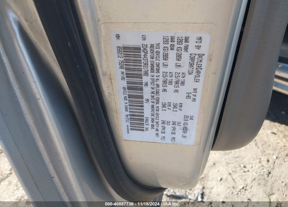 2003 DODGE GRAND CARAVAN SPORT VIN: 2D4GP44373R317082