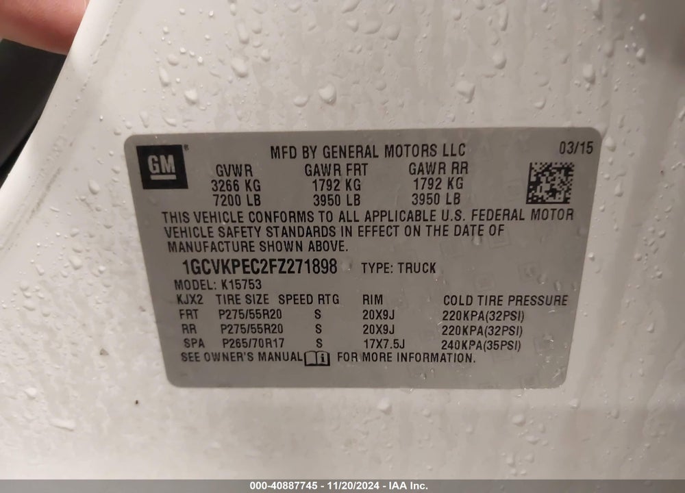 2015 CHEVROLET SILVERADO 1500 VIN: 1GCVKPEC2FZ271898