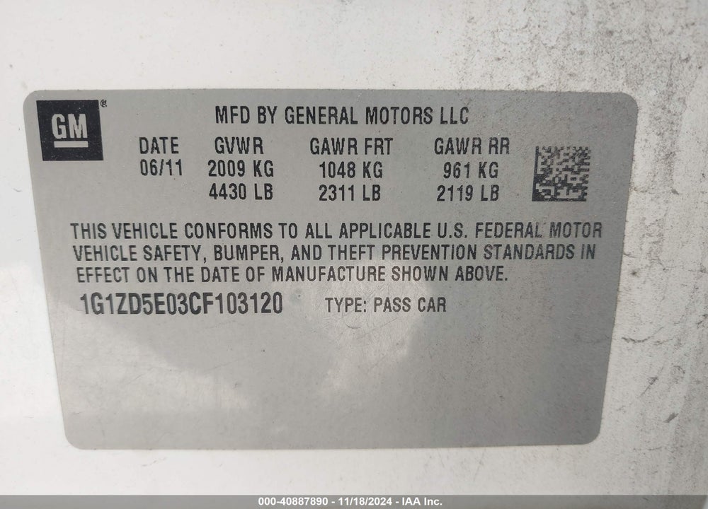 2012 CHEVROLET MALIBU 2LT VIN: 1G1ZD5E03CF103120