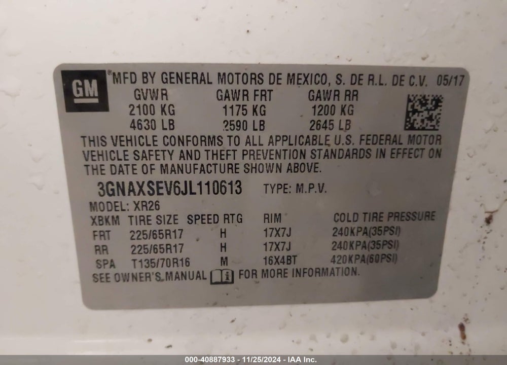 2018 CHEVROLET EQUINOX LT VIN: 3GNAXSEV6JL110613