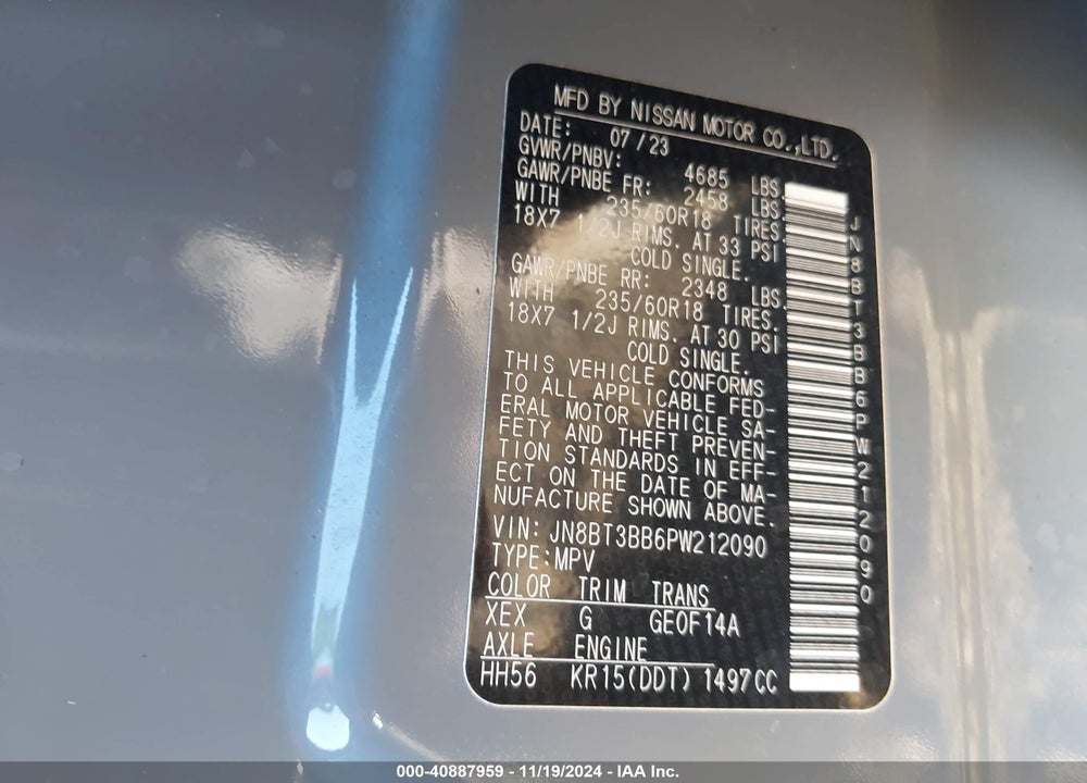 2023 NISSAN ROGUE SV INTELLIGENT AWD VIN: JN8BT3BB6PW212090