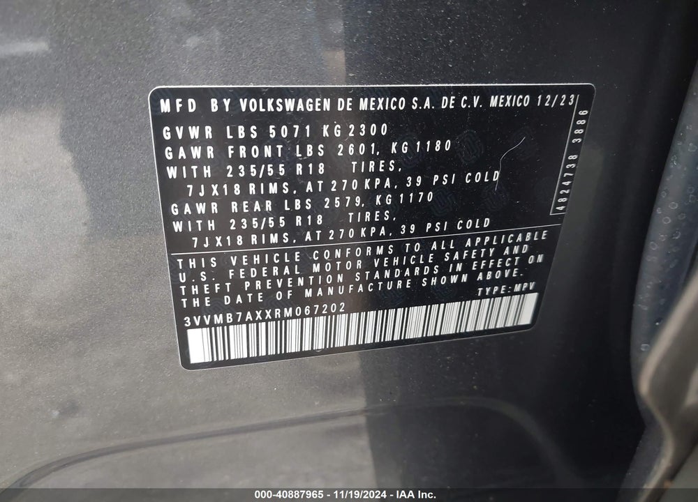 2024 VOLKSWAGEN TIGUAN 2.0T SE/WOLFSBURG EDITION VIN: 3VVMB7AXXRM067202