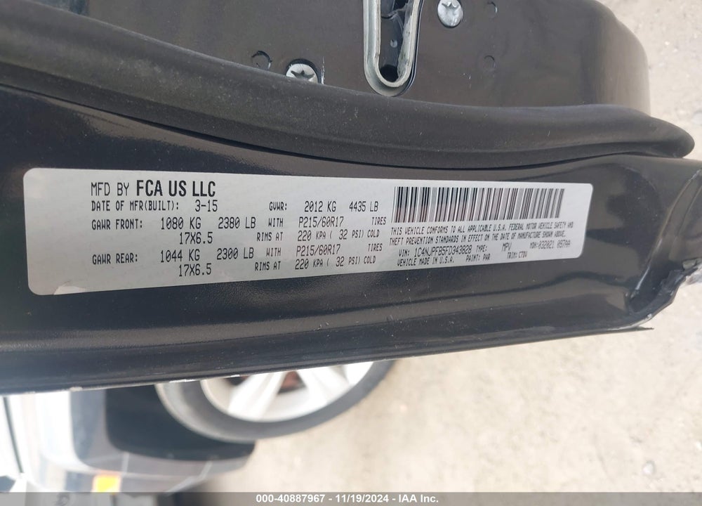 2015 JEEP PATRIOT LATITUDE VIN: 1C4NJPFB5FD343828