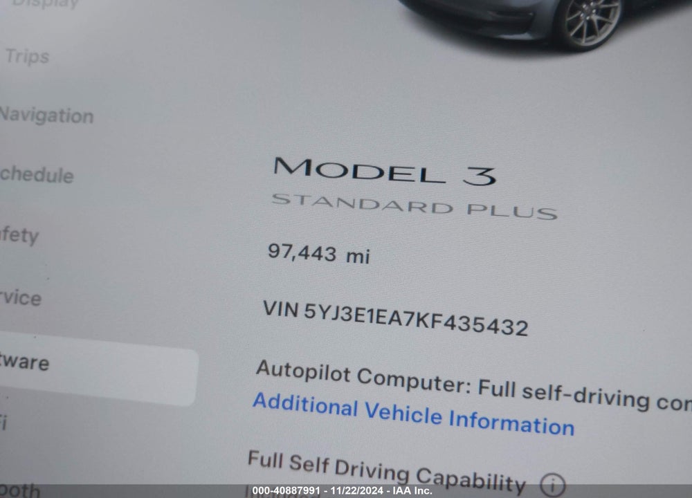 2019 TESLA MODEL 3 LONG RANGE/MID RANGE/STANDARD RANGE/STANDARD RANGE PLUS VIN: 5YJ3E1EA7KF435432