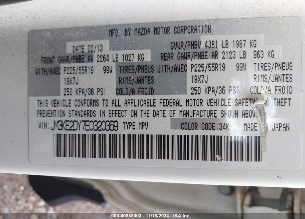 2014 MAZDA CX-5 GRAND TOURING VIN: JM3KE2DY7E0320369