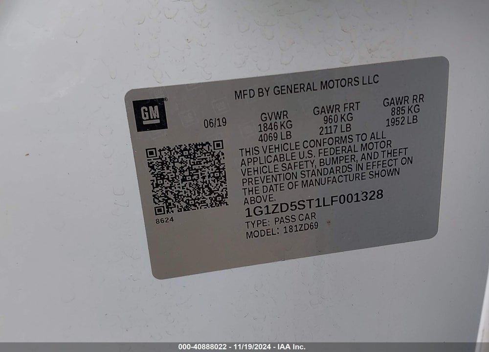 2020 CHEVROLET MALIBU FWD LT VIN: 1G1ZD5ST1LF001328