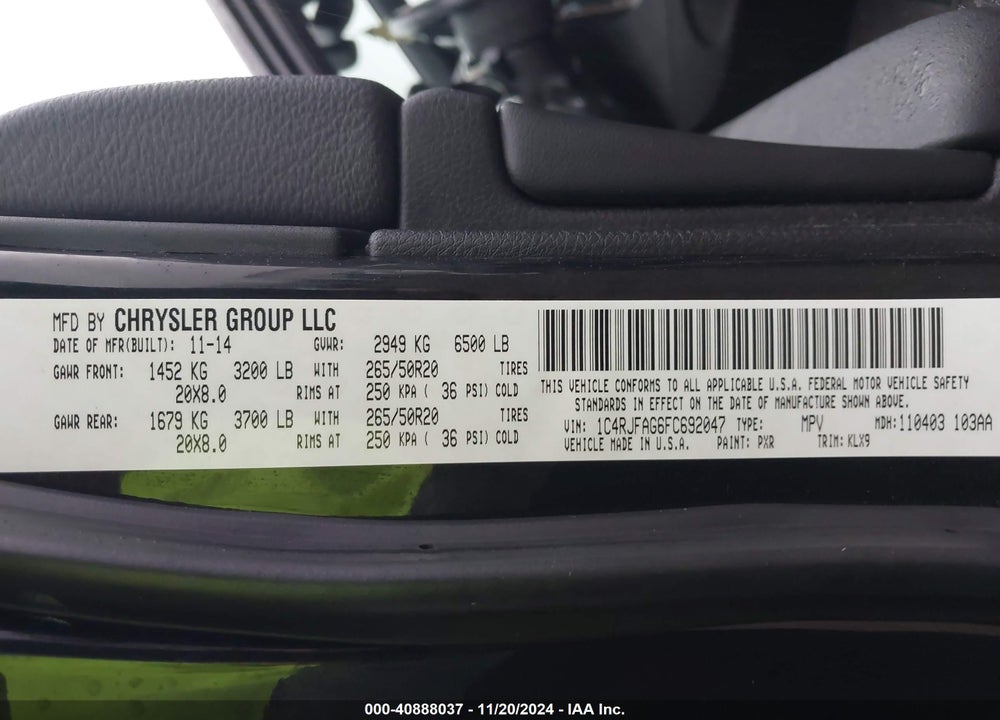 2015 JEEP GRAND CHEROKEE ALTITUDE VIN: 1C4RJFAG6FC692047