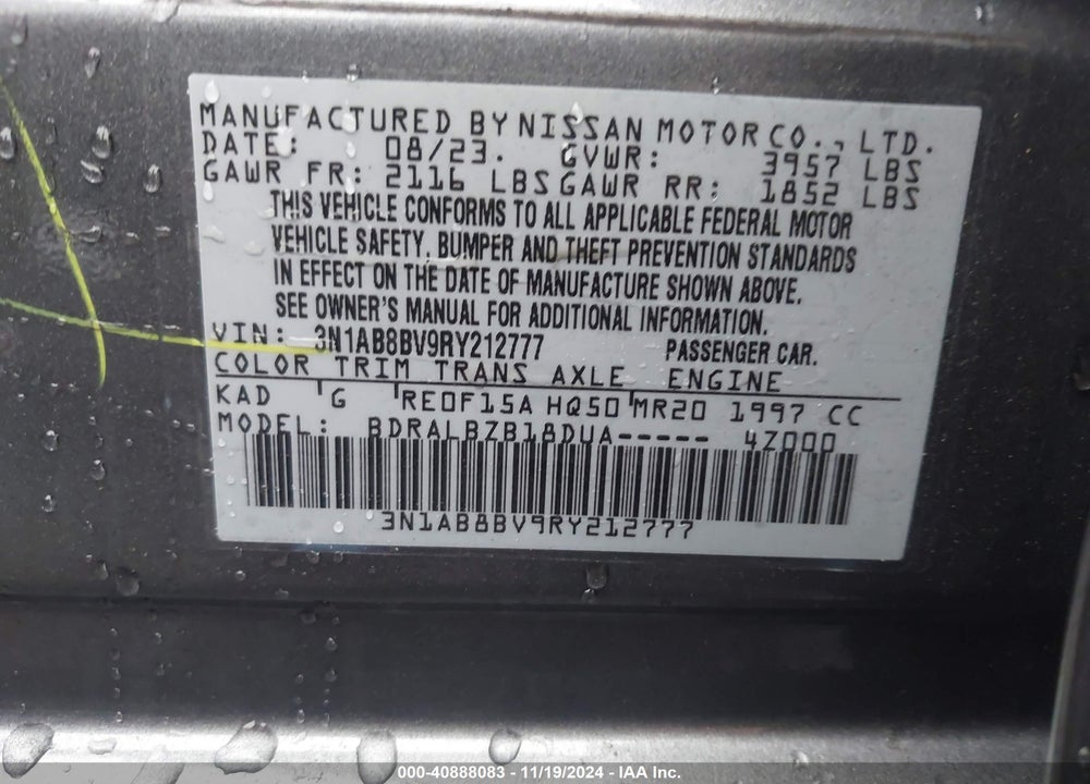 2024 NISSAN SENTRA S XTRONIC CVT VIN: 3N1AB8BV9RY212777