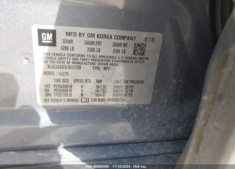 2020 BUICK ENCORE FWD PREFERRED VIN: KL4CJASB3LB012709