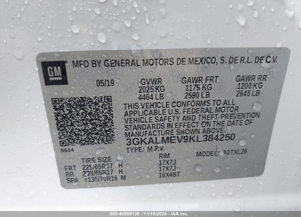 2019 GMC TERRAIN SLE VIN: 3GKALMEV9KL384250