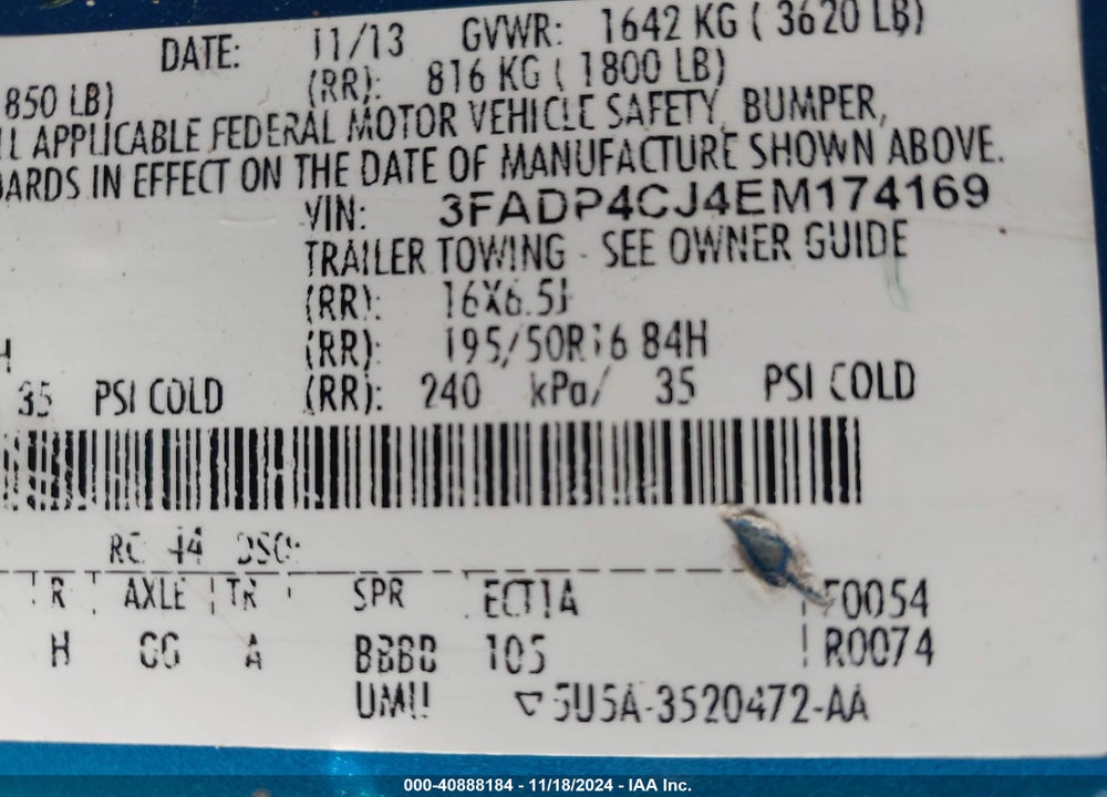 2014 FORD FIESTA TITANIUM VIN: 3FADP4CJ4EM174169