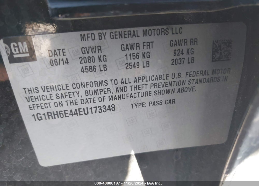 2014 CHEVROLET VOLT VIN: 1G1RH6E44EU173348