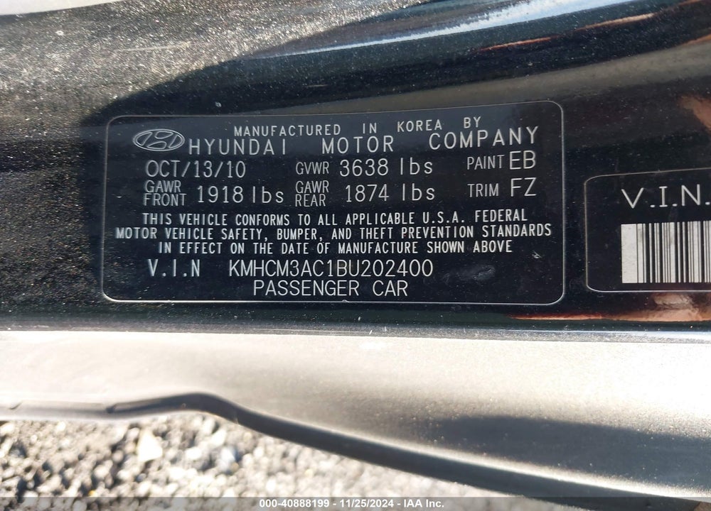 2011 HYUNDAI ACCENT GS VIN: KMHCM3AC1BU202400