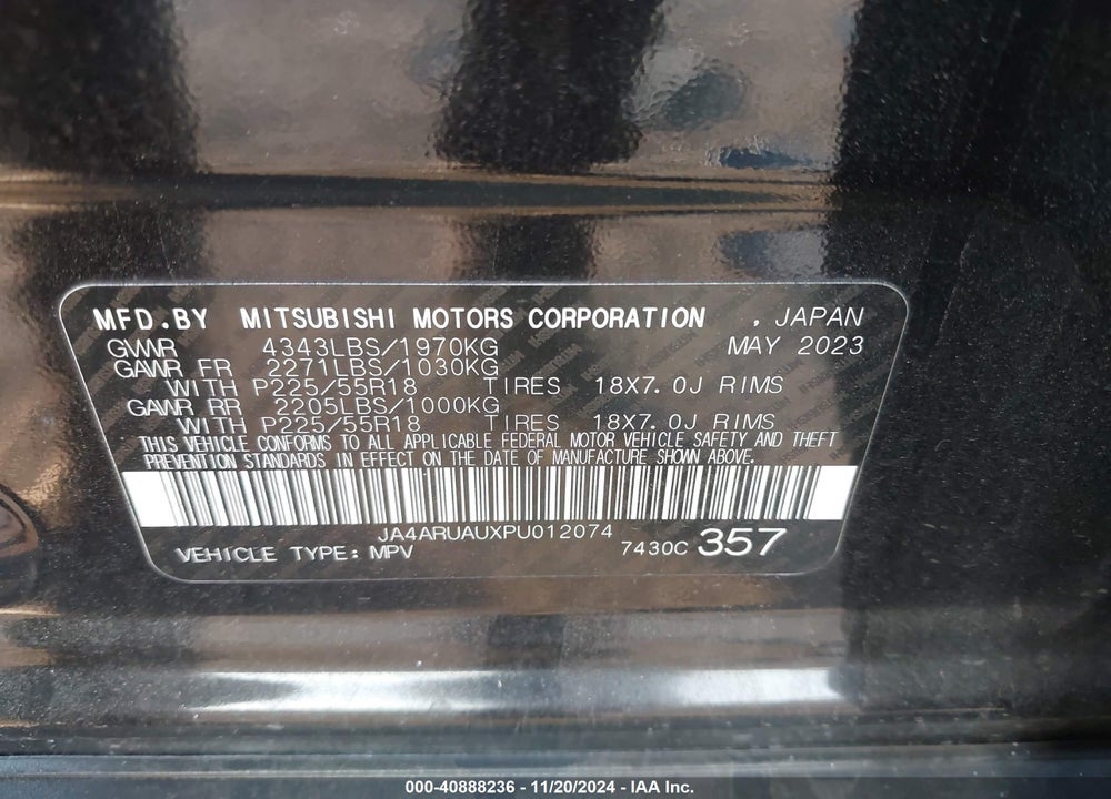 2023 MITSUBISHI OUTLANDER SPORT 2.0 ES VIN: JA4ARUAUXPU012074