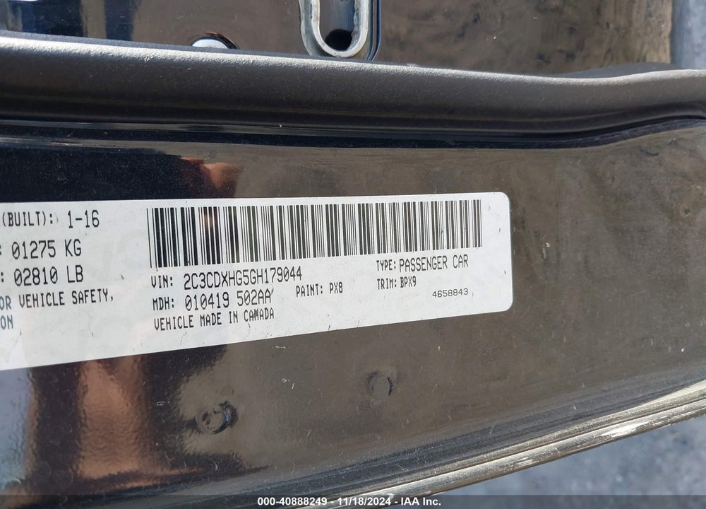 2016 DODGE CHARGER SXT VIN: 2C3CDXHG5GH179044