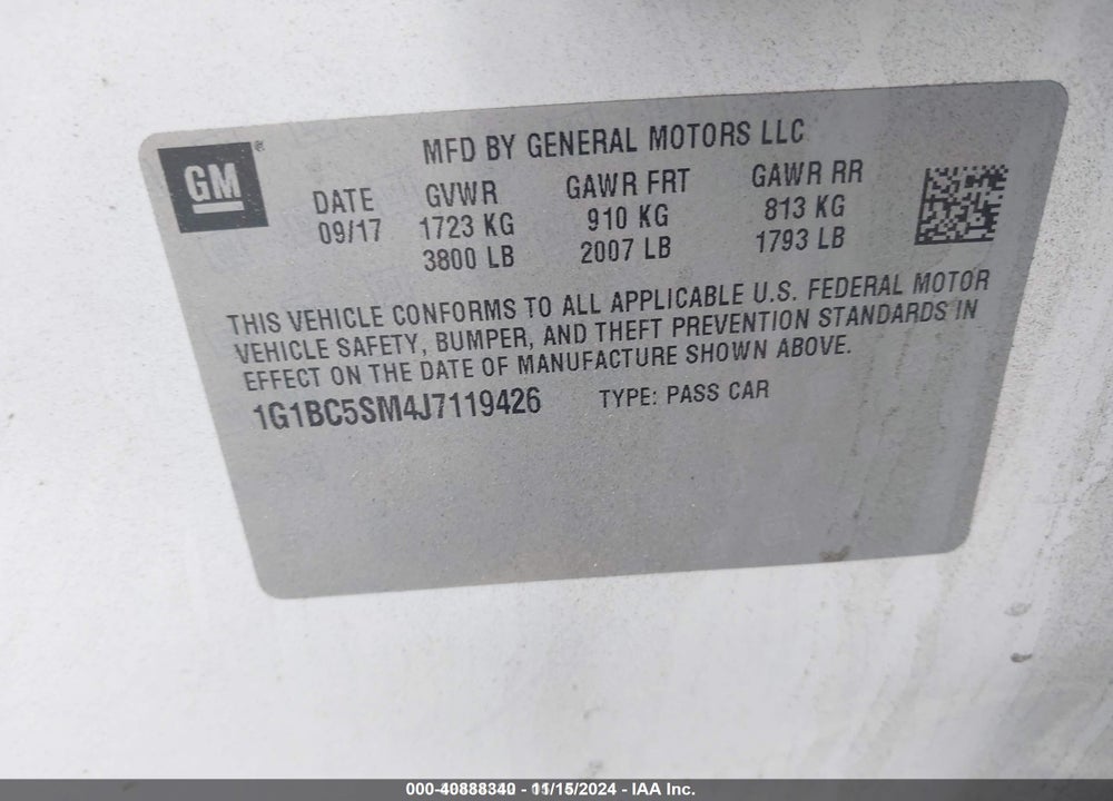 2018 CHEVROLET CRUZE LS AUTO VIN: 1G1BC5SM4J7119426