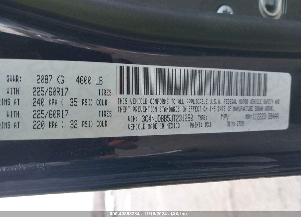 2018 JEEP COMPASS LATITUDE 4X4 VIN: 3C4NJDBB5JT231280