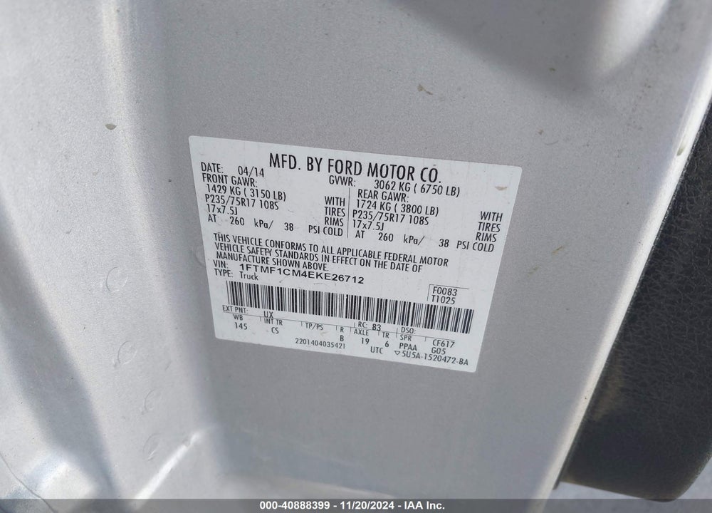2014 FORD F-150 XL VIN: 1FTMF1CM4EKE26712