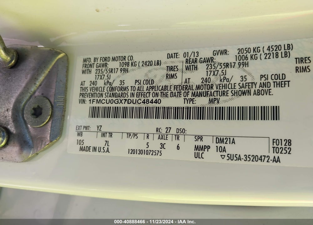 2013 FORD ESCAPE SE VIN: 1FMCU0GX7DUC48440