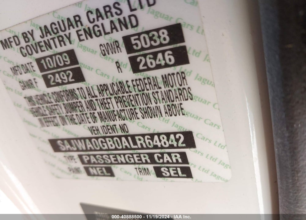 2010 JAGUAR XF PREMIUM VIN: SAJWA0GB0ALR64842
