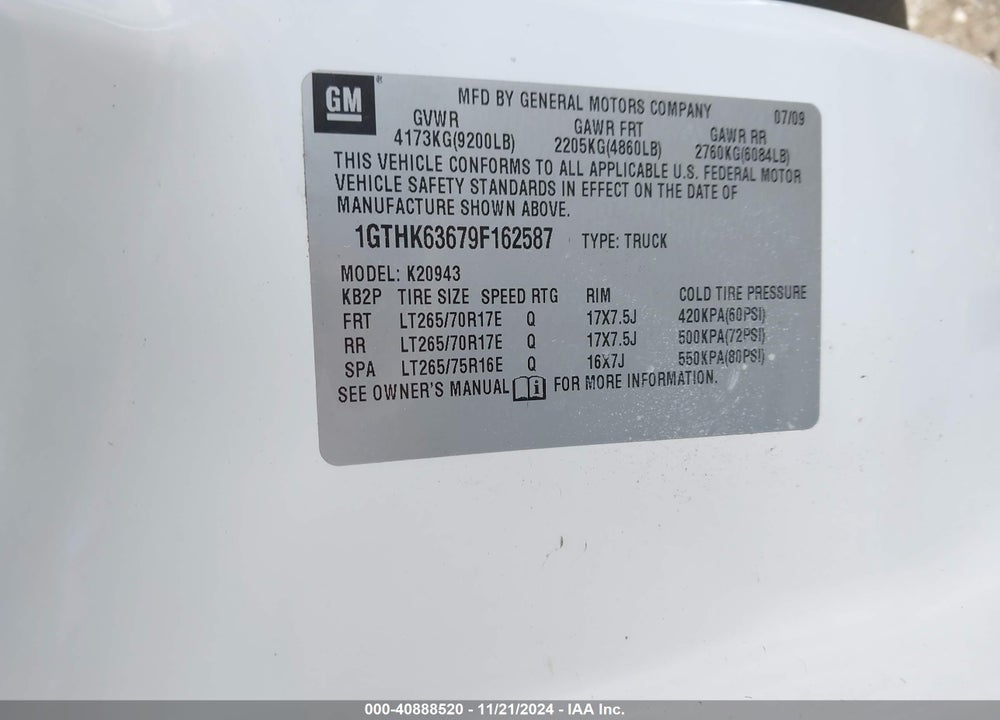 2009 GMC SIERRA 2500HD SLT VIN: 1GTHK63679F162587