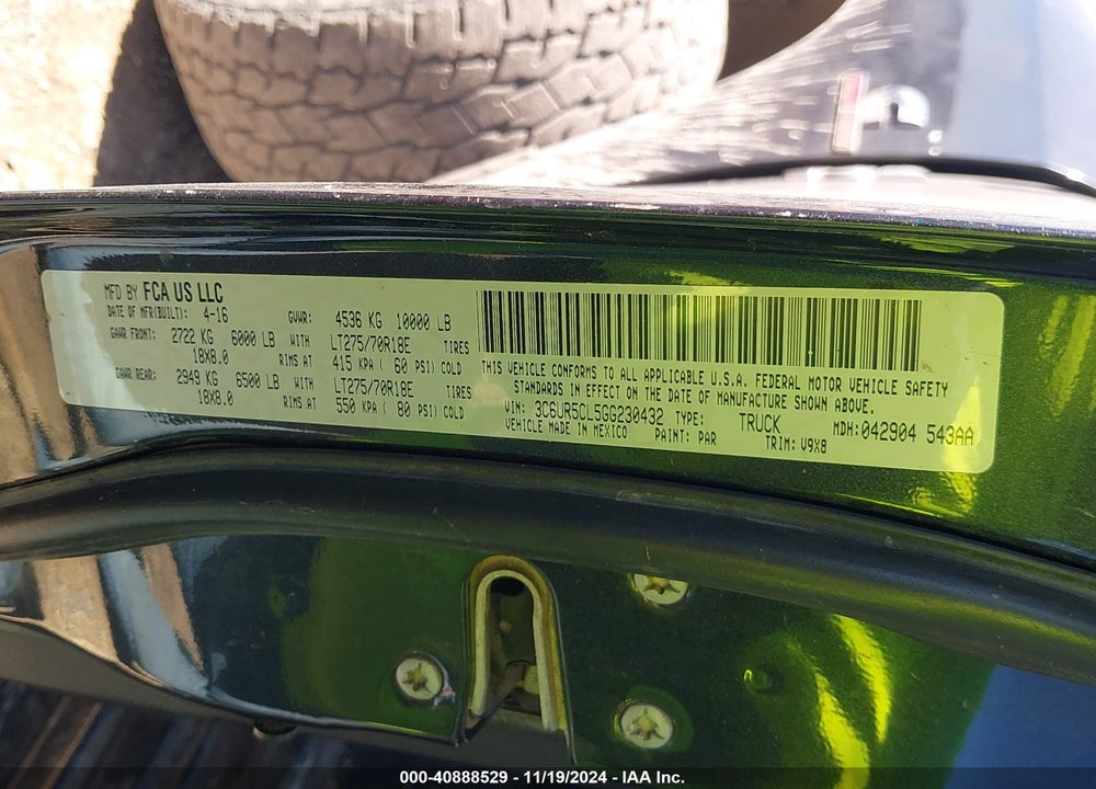 2016 RAM 2500 TRADESMAN VIN: 3C6UR5CL5GG230432