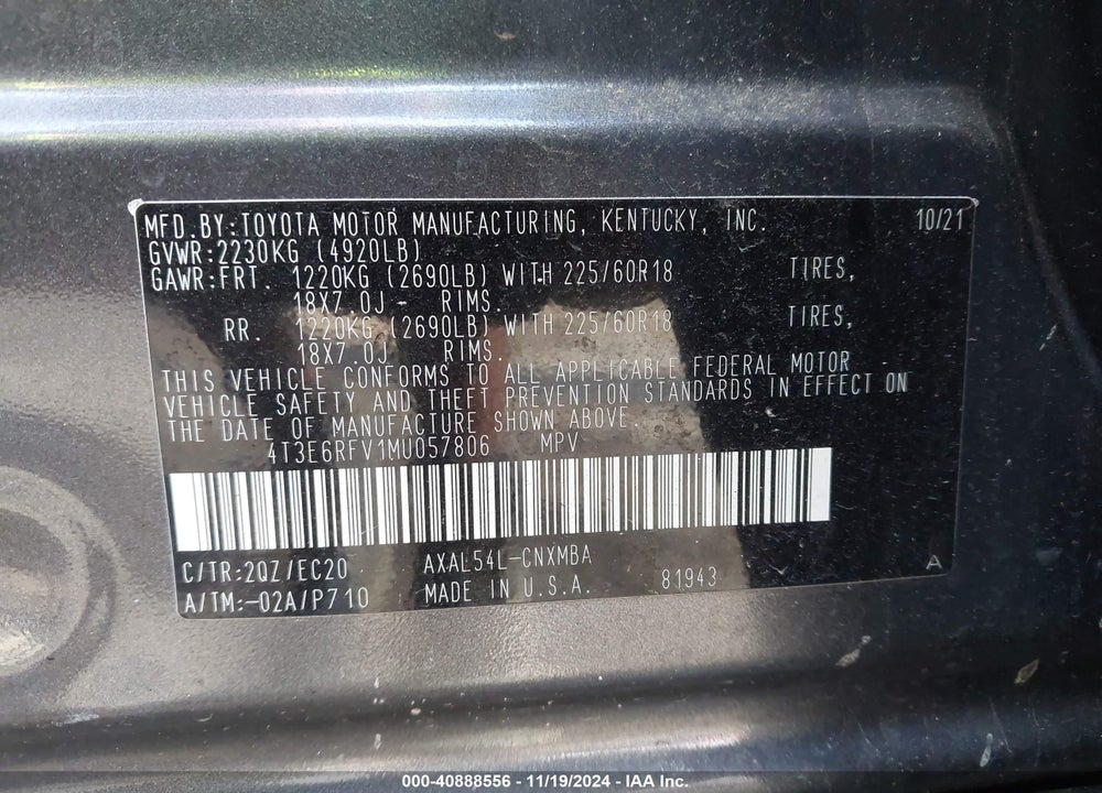 2021 TOYOTA RAV4 HYBRID XSE VIN: 4T3E6RFV1MU057806