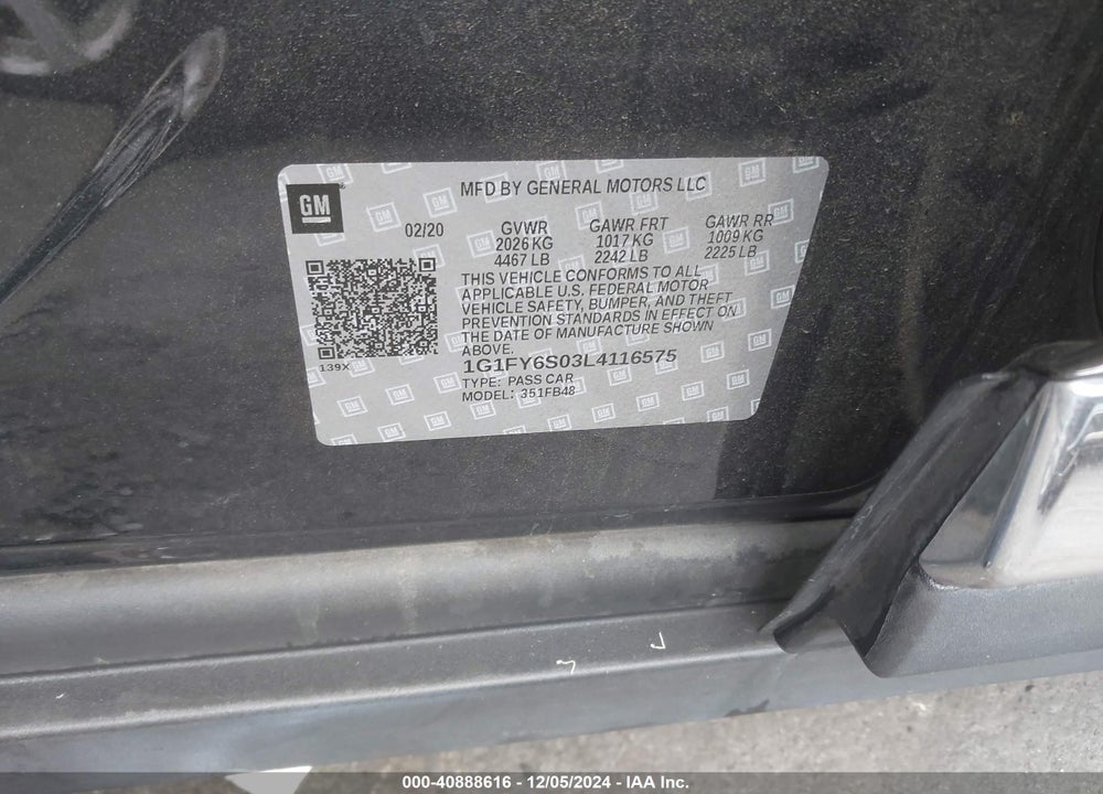 2020 CHEVROLET BOLT EV FWD LT VIN: 1G1FY6S03L4116575