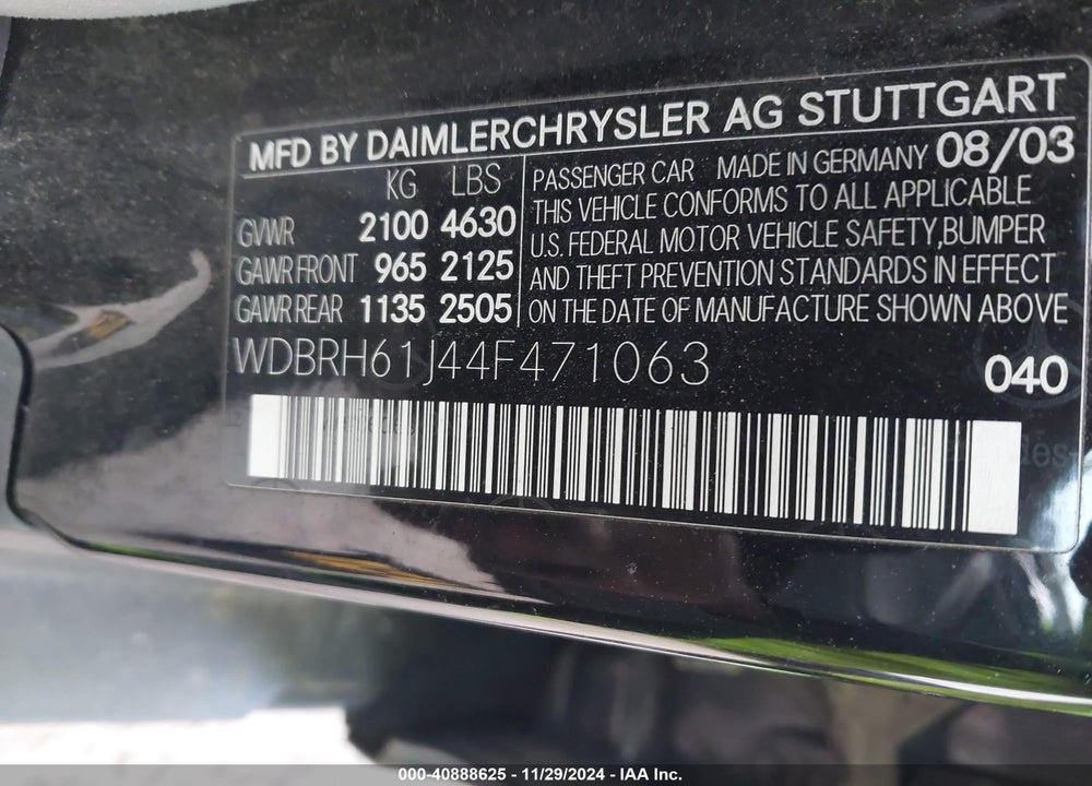 2004 MERCEDES-BENZ C 240 VIN: WDBRH61J44F471063