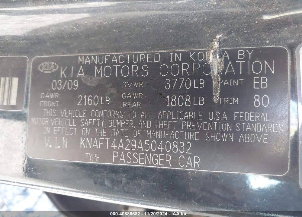 2010 KIA FORTE LX VIN: KNAFT4A29A5040832
