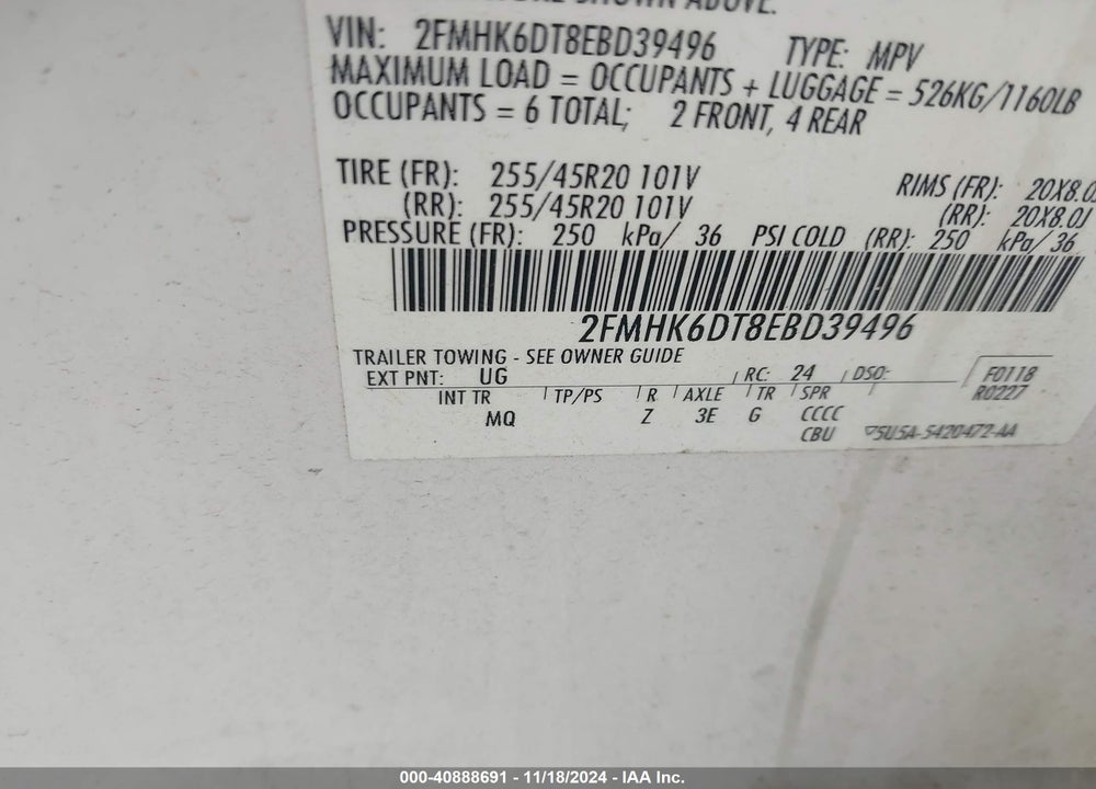 2014 FORD FLEX LIMITED VIN: 2FMHK6DT8EBD39496
