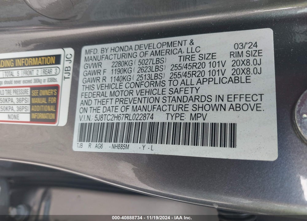 2024 ACURA RDX A-SPEC PACKAGE VIN: 5J8TC2H67RL022874
