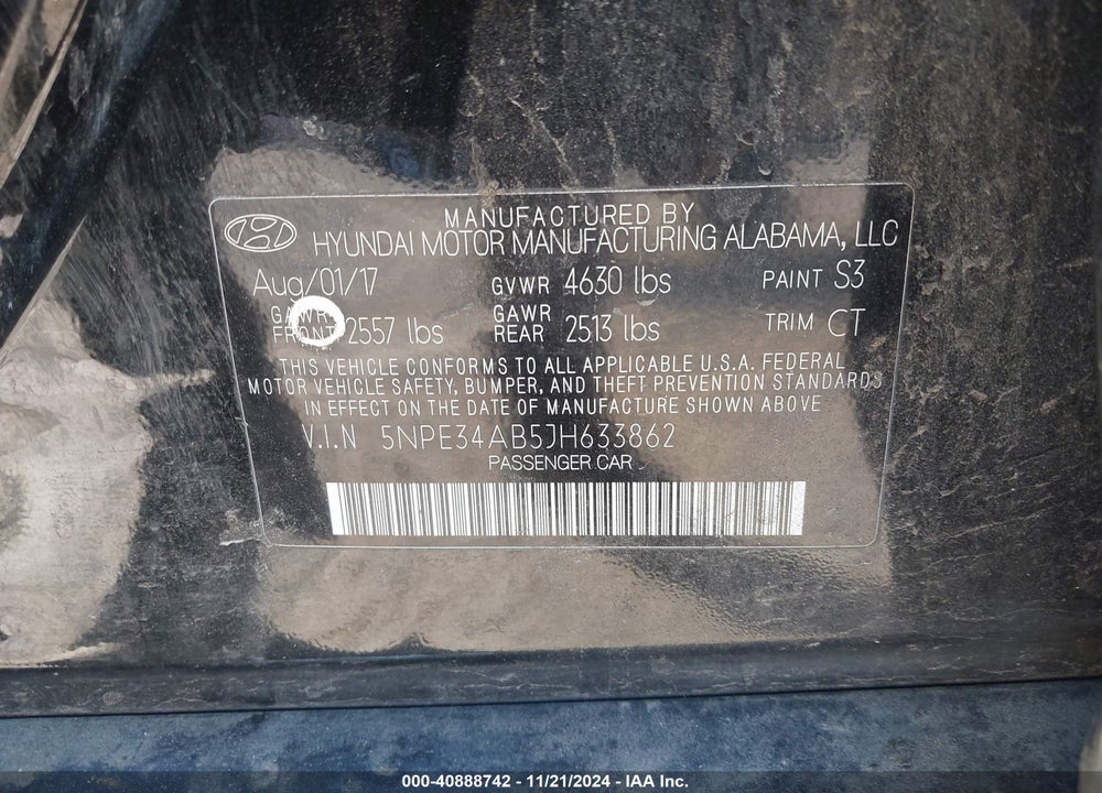 2018 HYUNDAI SONATA LIMITED 2.0T VIN: 5NPE34AB5JH633862