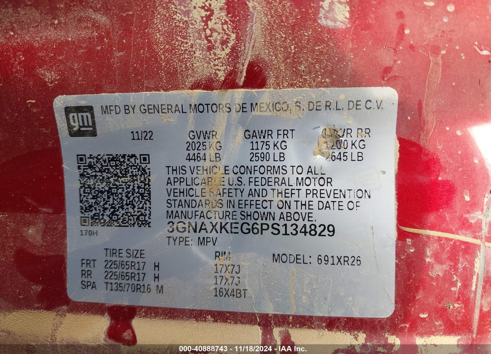 2023 CHEVROLET EQUINOX FWD LT VIN: 3GNAXKEG6PS134829