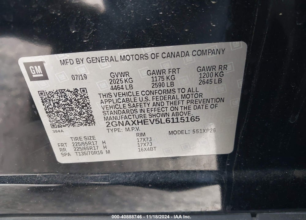 2020 CHEVROLET EQUINOX FWD LS VIN: 2GNAXHEV5L6115165