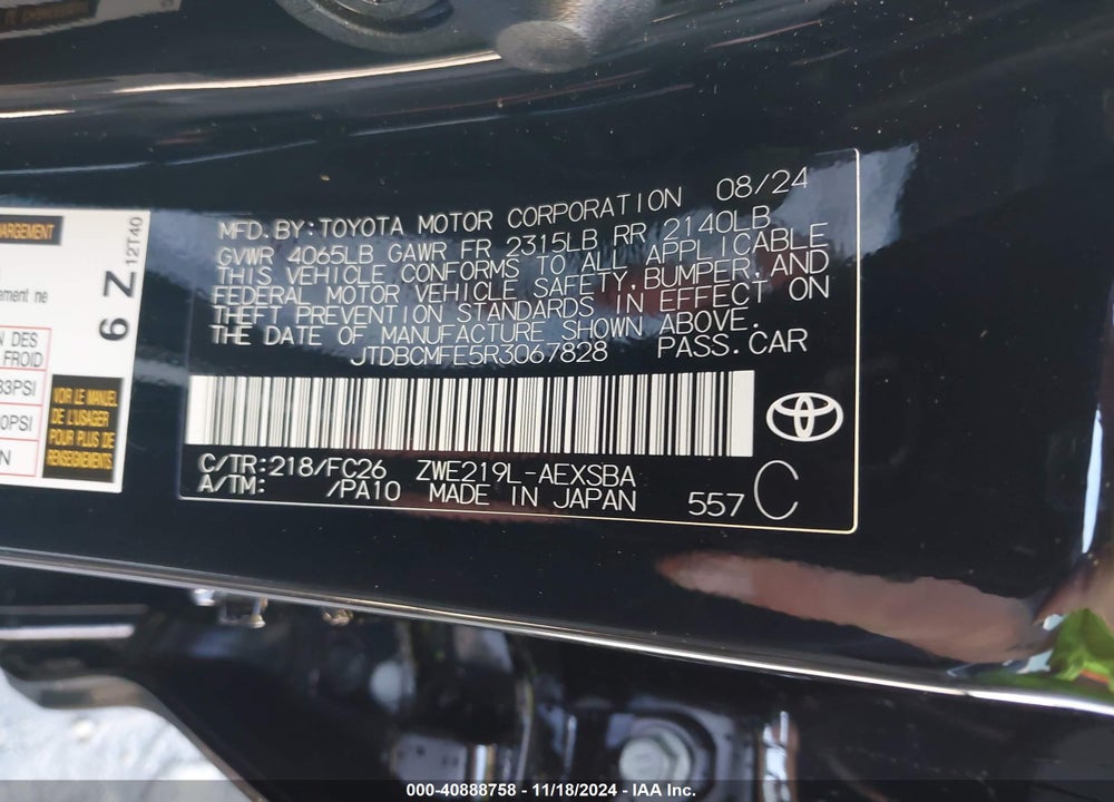 2024 TOYOTA COROLLA HYBRID SE VIN: JTDBCMFE5R3067828