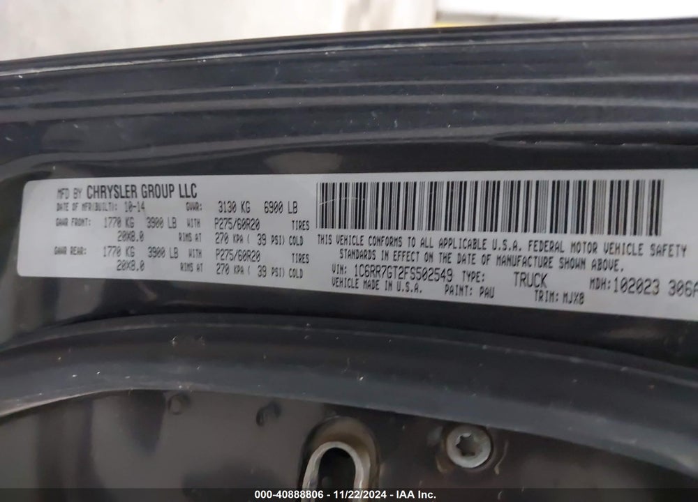 2015 RAM 1500 BIG HORN VIN: 1C6RR7GT2FS502549