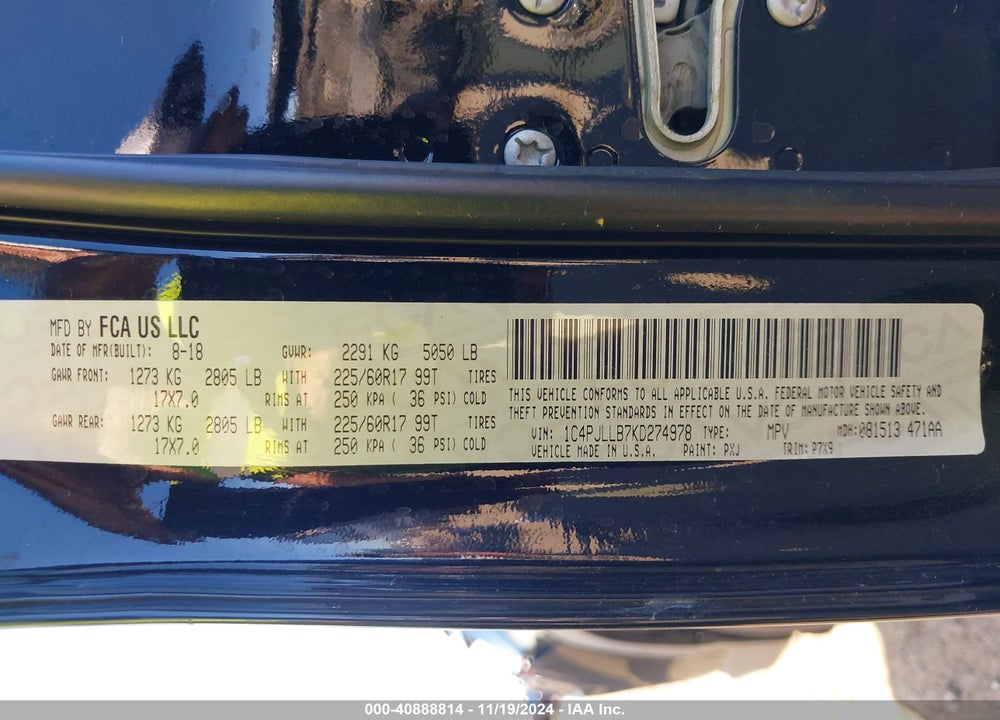 2019 CHEROKEE JEEP  LATITUDE PLUS FWD VIN: 1C4PJLLB7KD274978