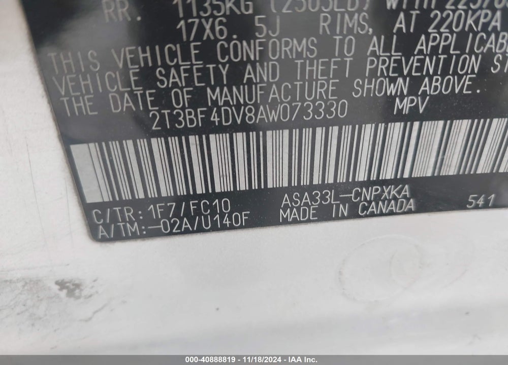 2010 TOYOTA RAV4 VIN: 2T3BF4DV8AW073330