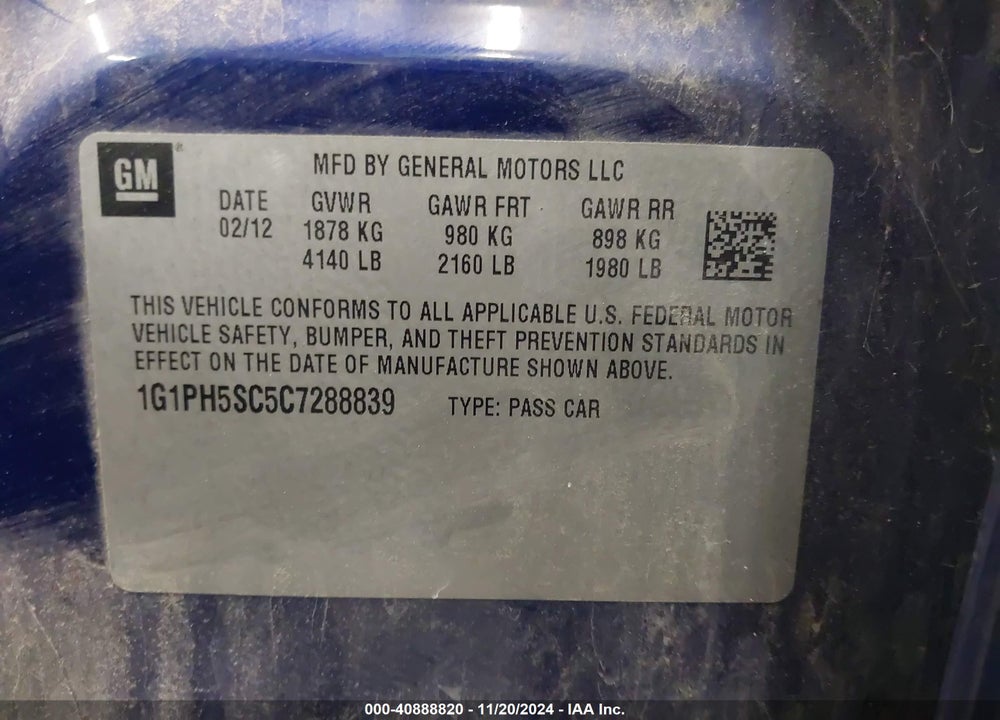 2012 CHEVROLET CRUZE LTZ VIN: 1G1PH5SC5C7288839