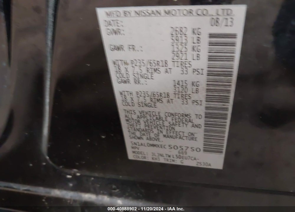 2014 INFINITI QX60 VIN: 5N1AL0MMXEC505750